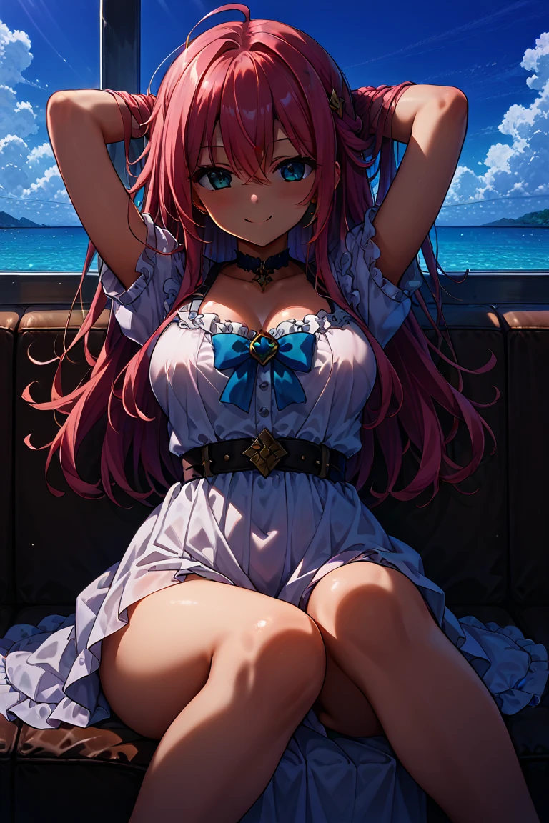 best quality,a beautiful girl,Obsessed,Holy,having fun,(Swimwear with Kimono),Pink hair,blue eyes,(Fabric headwear),Super super details,Ruffles,Lace,multicolor cloth,embroidery,pattern,Deco,(exquisite clothing),See-through clothing,bedroom,night,shine,soft cloth,(dazzle),(Beautiful and delicate face),Movie Lighting,The only person,Fluttering skirts,Anime style