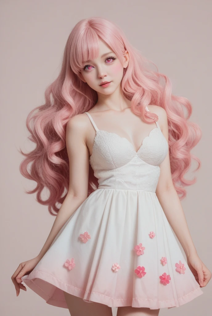 Masterpiece, best quality, super detailed, illustration, beautiful detailed eyes, close up, 1 girl, pink hair, white dress, villa doorway, standing position, face down