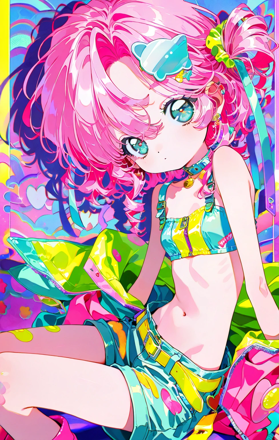 (masterpiece:1.3), (Best Quality:1.3), (Ultra-detailed:1.2), ((kawaii)), Cute, (lovely), ((sexy)), ((Extremely detailed)), 4K, (8K), Best Quality, (Beautiful), Illustration, anime style, (bold line:1.2), Gradation, full body, (from wildcard:1.4), //, standing, (hands on own chest:1.2), //, a cute girl, 1girl, 16yo, (solo:1.2), pink-skinned, //, medium breasts, (Perfect eyes:1.2), (Perfect iris:1.2), //, Short hair style, Bright red hair color, (beautiful eyes) //, (sexual expression:1.2), (ahegao:1.3), (laughing), smile, //, abstract art (school swimsuit), //, (Single color (pink) cute zentangle heart pattern background:1.3), (zentangle background), abstract background art