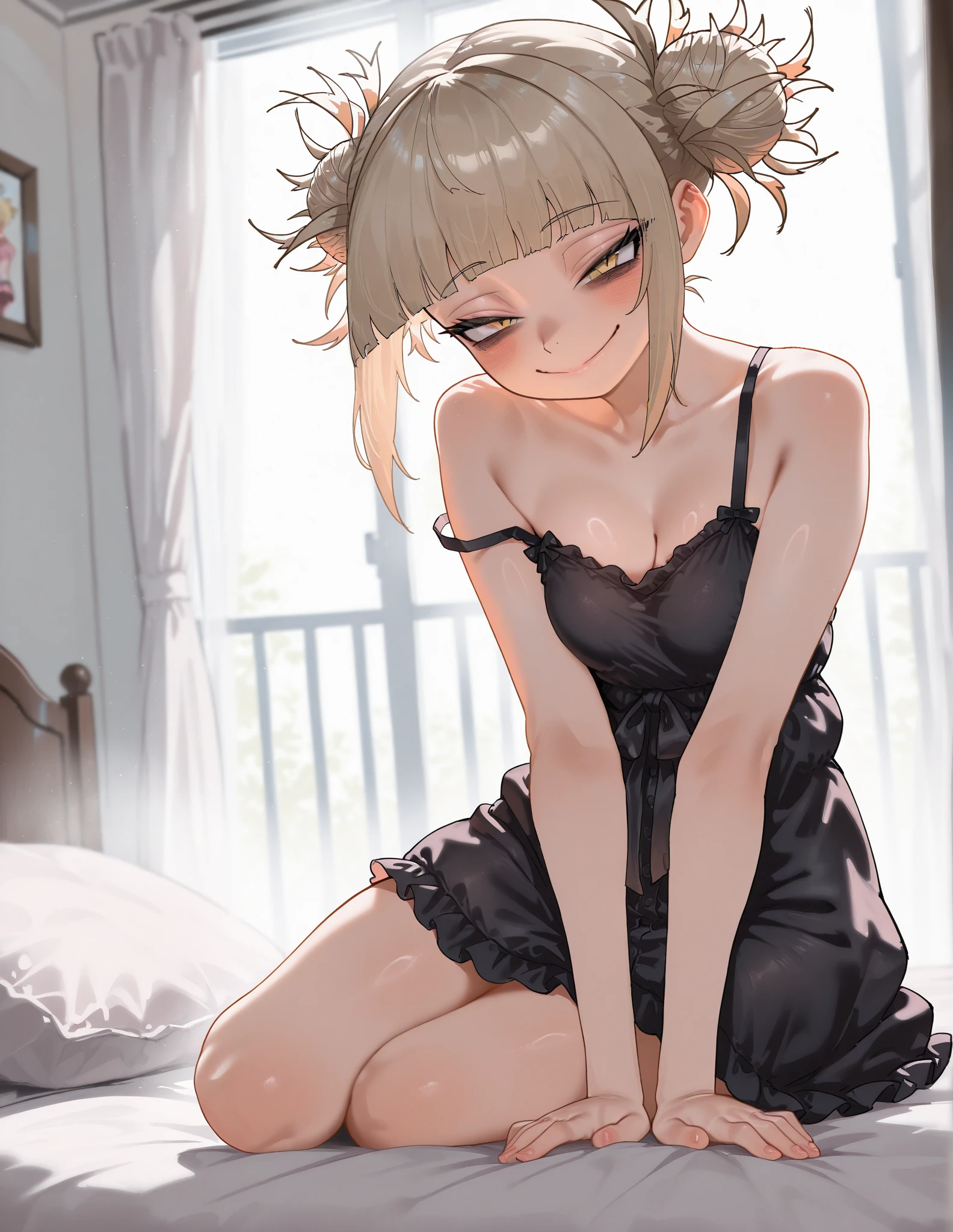 1 chica, by the chestnut, Brown eyes, bangs pulled back, pechos grandes, caderas y piernas hermosas y contorneadas, de espalda, squatting, orejas de animales, cola de animal, lingerie, :3, presumido, al aire libre, cielo nocturno, luna, bamboo,