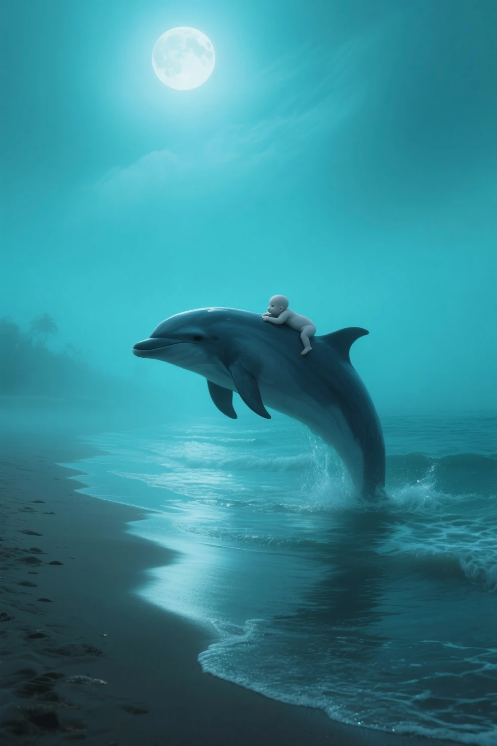 A dolphin laying on top on a seagull, masterpiece