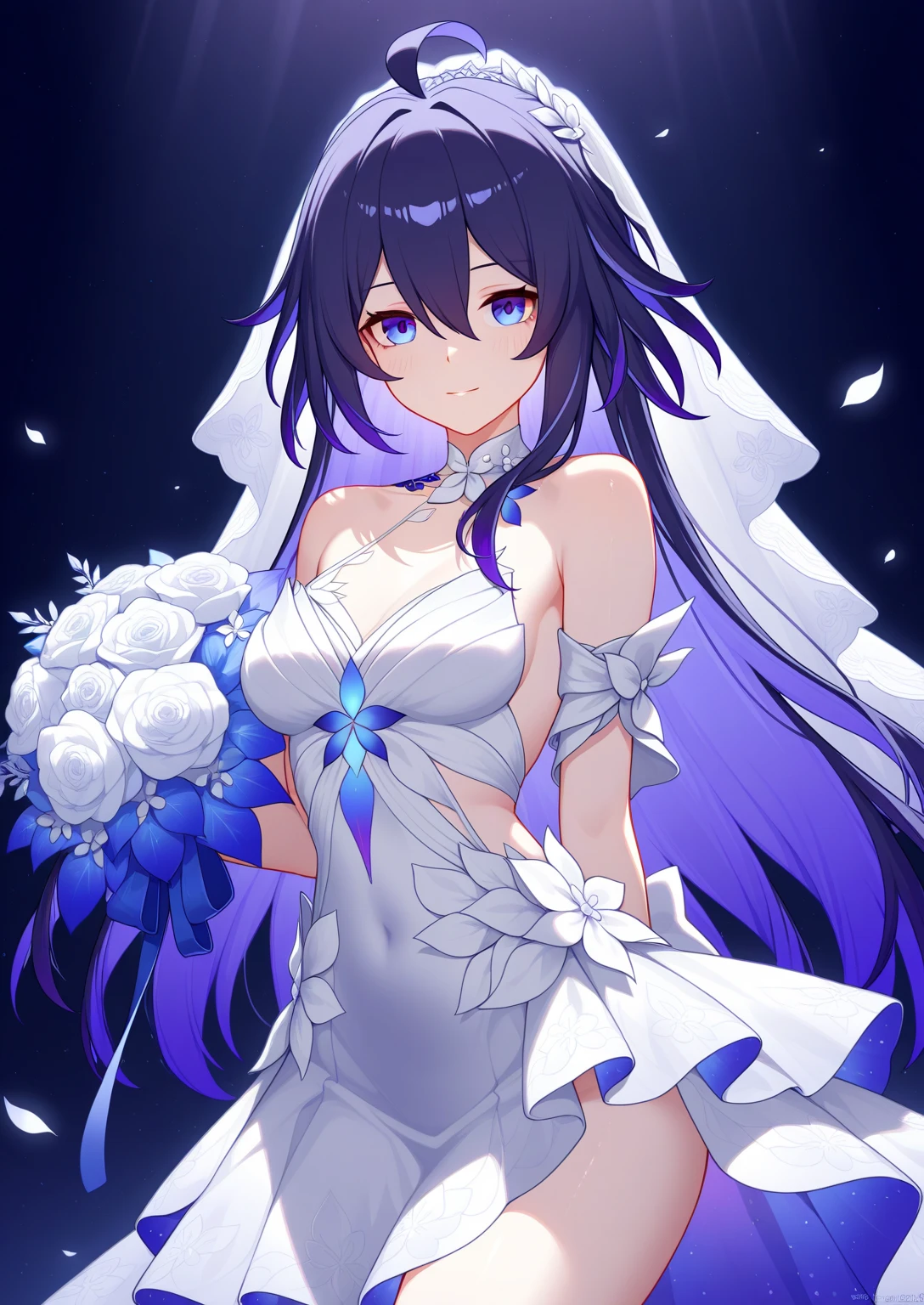 (best quality)+,(on the table)++,(Super detailed)++, Masterpiece Top Quality Super Fine Illustration High Detail Lighting Perfect Lighting, (1 bride:1.3),, First class female body, Perfect body, beautiful breasts, View from the front, from above, delicate luster, Beautiful and delicate eyes, cute face, beautiful lips,  a girl surrounded by crystals, purple eyes, beautiful purple hair, Beautiful iridescent eyes, Beautiful long and tousled hair, Sexy brides，Sexy wedding dress, Glow effect lens flare lotion gloss shine holy light background sunlight, White，White尖头高跟鞋, looking at the audience,