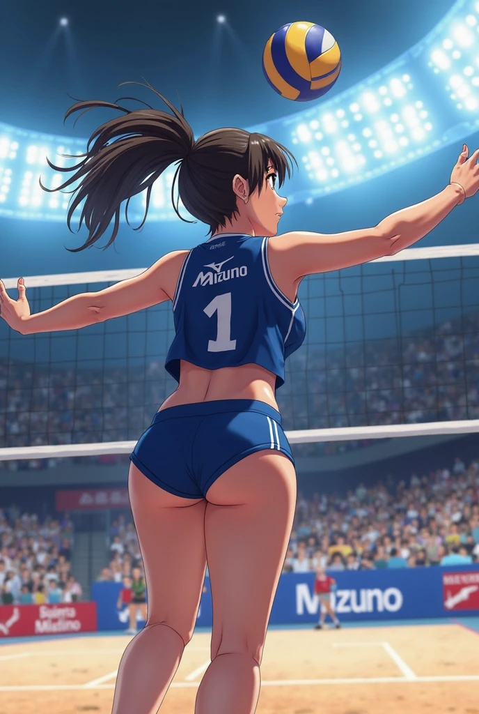 highest quality、cinematic lighting、arena、woman's butt in sportswear、full of sweat、dripping sweat、back view、ponytail、