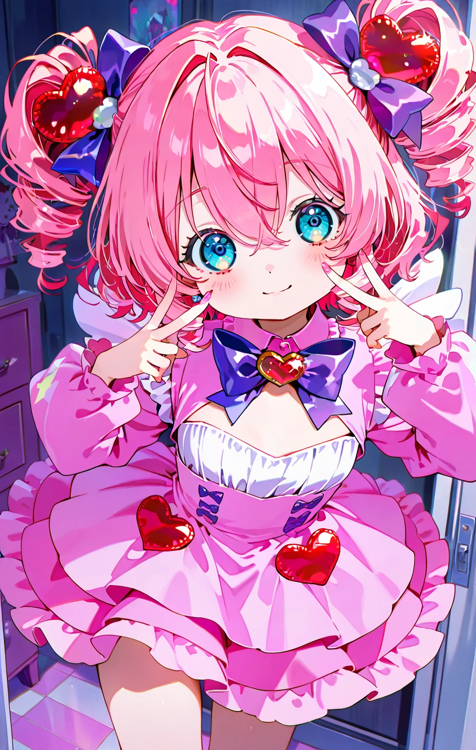 Micho pink and White style, Simple Line Initialism，Abstract art，(((The most beautiful girl of all time))), Sweet face. colorful hearts, funny design, (((bosom buddy ))), (((Cute Aliens))), The background is space