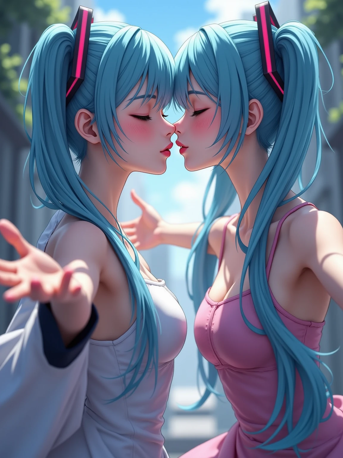 score_9, score_8_up, score_7_up, score_6_up, score_5_up, score_4_up, woman and shota, rating_explicit, portrait, detail face, large eyes, woman standing, ((hatsune miku)), medium breasts, sweater, skirt, motherly, [:photorealism:0.5], woman and shota, kiss, tongue out, saliva drip, eat mouth, passionated kiss, small male shota, kiss, woman and shota kiss,