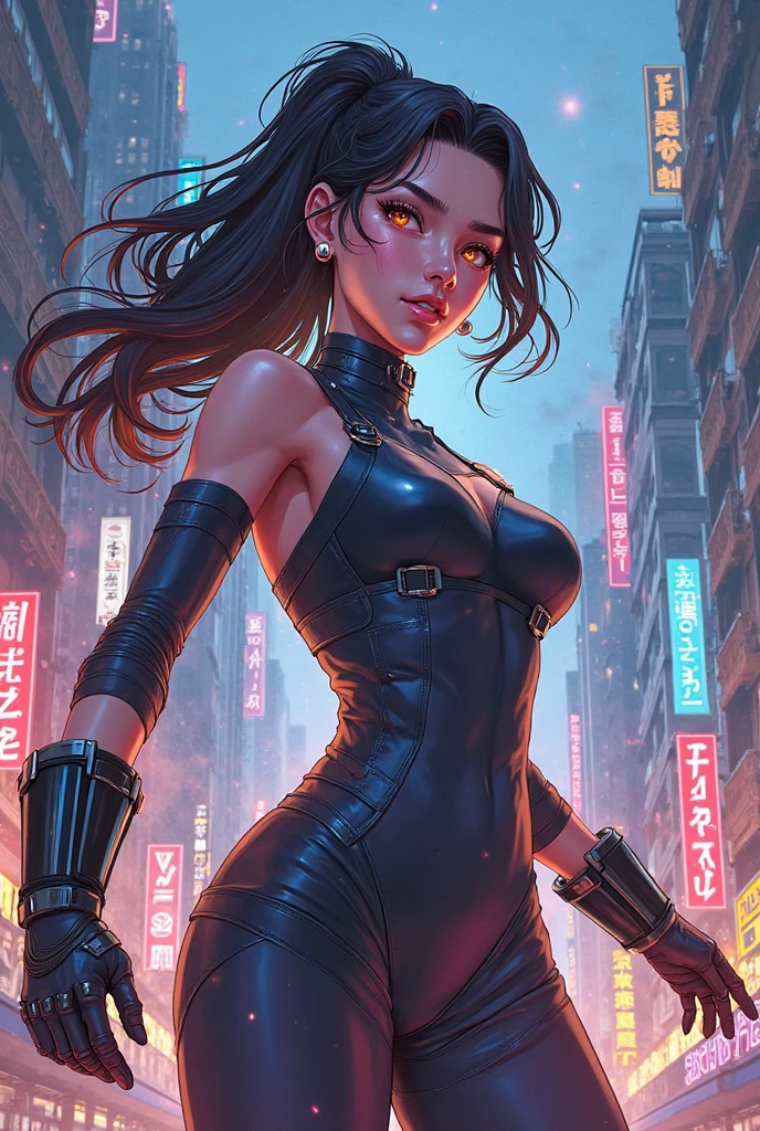 Psylocke, japonesa rosto lindo, bunda grande, peito grande, rosto realista detalhado, gostosa, labios canudos, anatomia perfeita, cabelo grande azul, flowing hair, traje azul baseado no traje que jim lee a desenhava nos anos 90, pose baseada nas de jim lee, realista, 4k, ninja queen, psylocke, holding whip, katananas