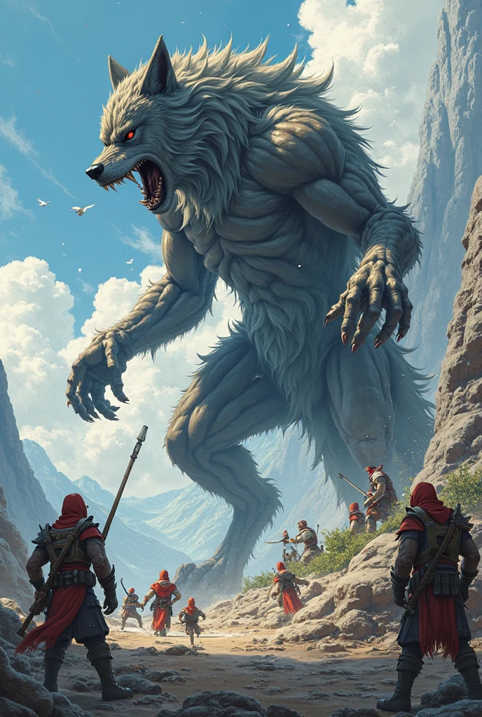 Panoramic front view，There is a humanoid creature on the mountain，Full of hair（best quality，4K，8K，High level，masterpiece：1.2），Ultra Detailed，（lifelike，Photo real，Photo real：1.37），Highly detailed animals，Complex patterns，Realistic lighting，Fantasy Creatures