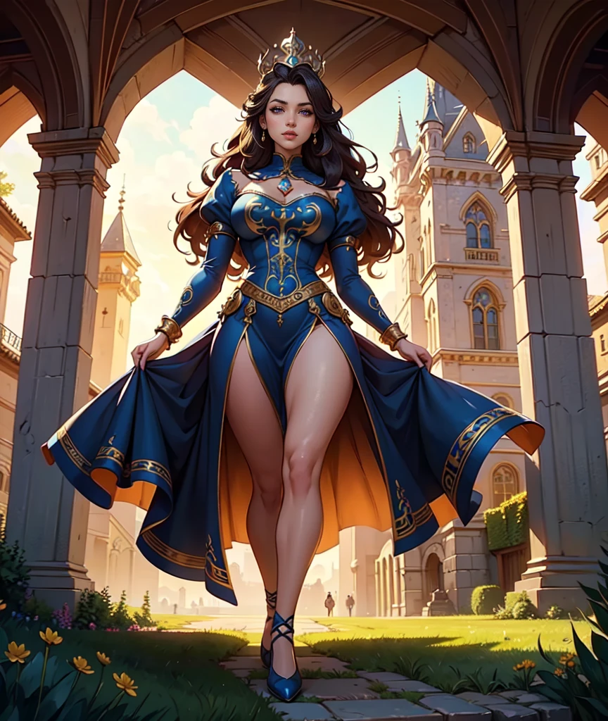 A beautiful woman with large elegant, hawk-like nose, who embodies old fashioned class, sophistication, elgance as well as wholesome, natural beauty. curvy, thin waist, wide hips, swaying hips. In the combined styles of painters Greg Rutkowski, Thomas Kinkade