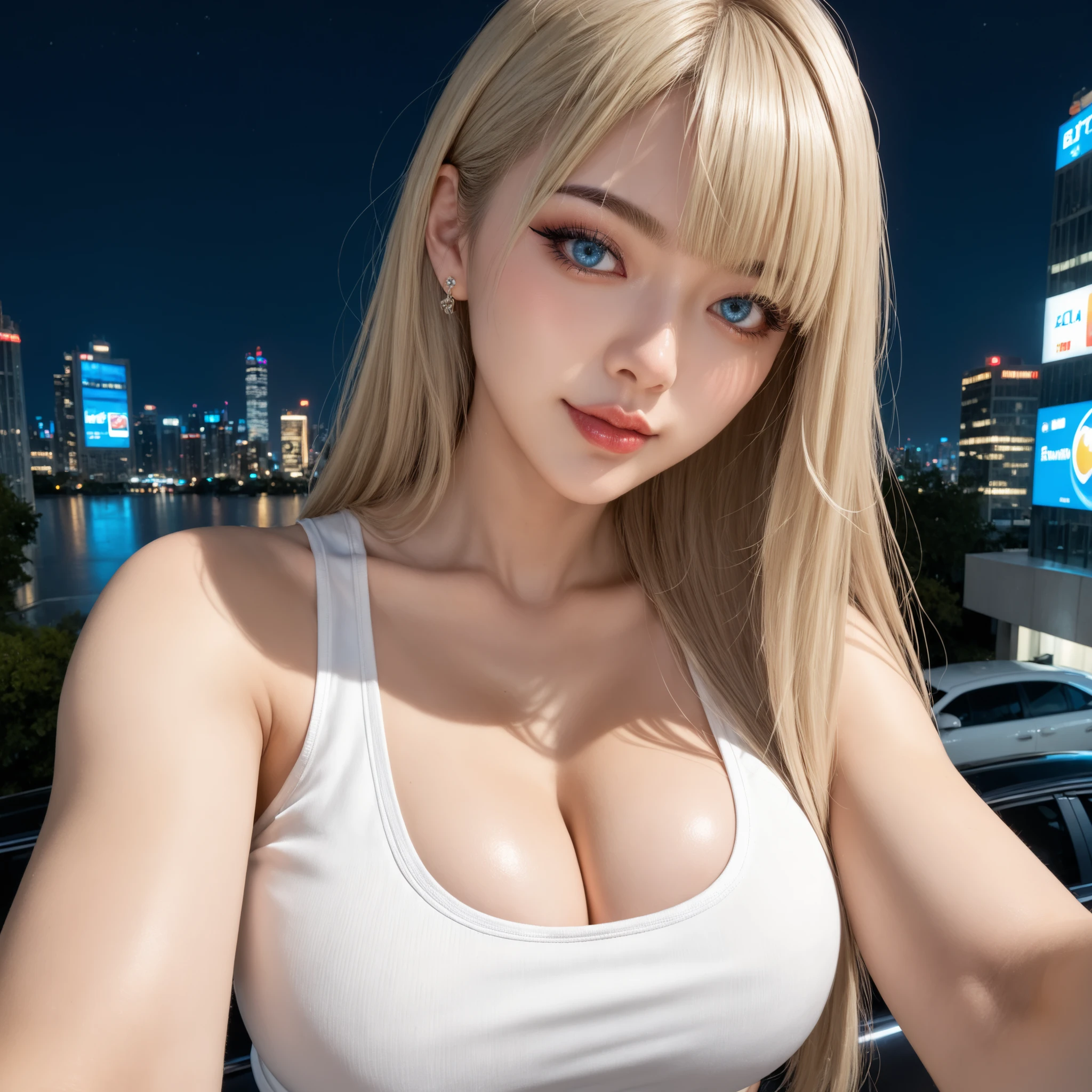(best quality, 8k, highres, photorealistic:2.0), (solo, one girl:2.0),(lighting:front),(lighting: strong),(Photographed in the downtown area at night:2.0),(Chubby body girl:1.5),(shiny skin:1.5),(oily skin:1.5),(platinum blonde hair color:1.5),(straight Super long hair:1.5),(ultimate beautiful girl),(cool beauty girl:1.5),(fat body girl),(plump woman:1.5),(Kind hearted woman),(very kind lady),(caring woman),(attentive woman),(very elegant woman:1.3),Blush brown makeup , dark eye makeup ,pink lipstick,(big beady eyes girl:1.3),(droopy-eyed woman:1.3),(intense sex appeal:1.5),(expensive necklace:1.5),(prostitute girl:1.5),(amazing orgasm),(She makes a sexy bold pose),(big ass girl),(carnal women:1.5),chuuChloe,(she is very skilled in sex),(Onanism),(masturbation),