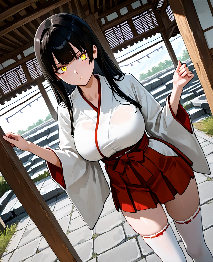 (tmasterpiece), (best qualtiy), (the detail: 1.4) asaemon_sagiri, 1girll, 独奏, Long_Hair, Sexy pose with katana, Katana Japan, White kimono with open breasts,wet cloths, Open underwear, breasts out, rough breath, Looking_at_peeping at the viewer, black_Hair, brown_Eyes, The upper part of the body_Body, pony tails, Sideburns, Japanese_clothes, komono,, High_pony tails, black haori, Beds,slim toned body