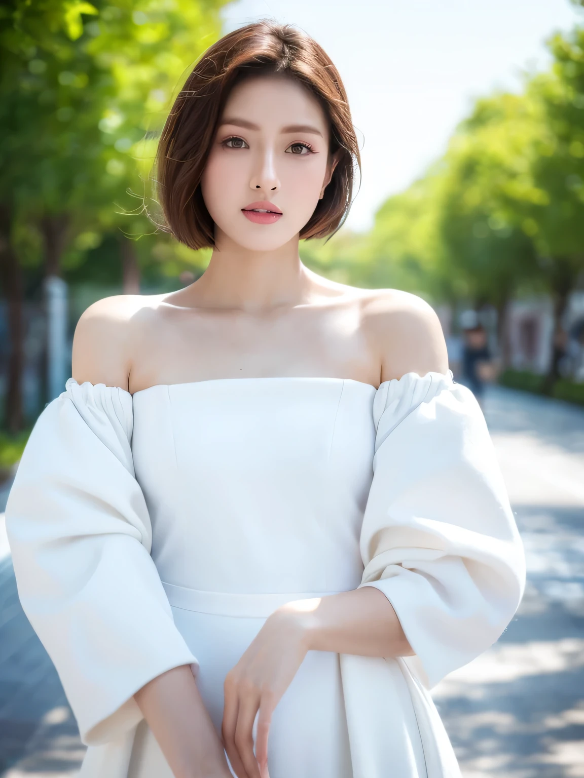 (highest quality, 8k, 32k, masterpiece, Ultra-high resolution:1.2),Beautiful Japanese Women Photos, Large Breasts, Very short bob hair,whole body,White sweater, necklace, Simple Background, View your audience,smile、(Vatican:1.2)、(Church Square:1.5)、(Sunset:1.4)