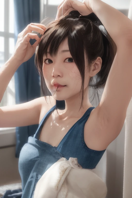 1girl, arms up, Armpits, Cleavage,