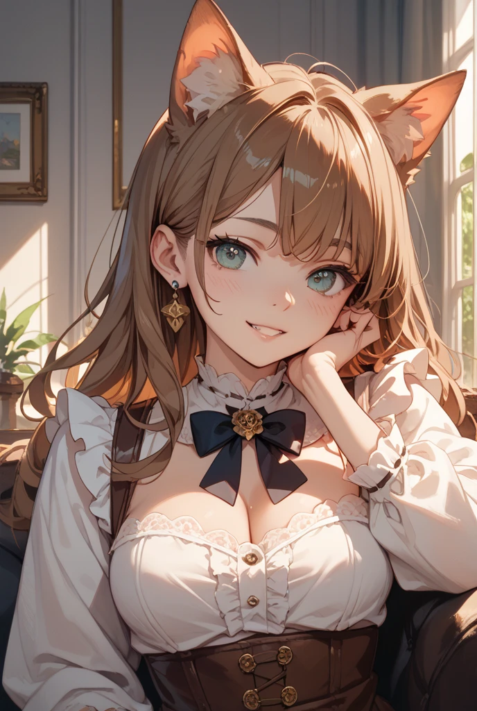 Masterpiece, Best quality, high resolution, 1girll, Solo, Oversized fox tail,Green eyes,(Long brown hair_Sideways French braided hair),Small flower headdress, (27years old,Big breasts wife)_Mature female figure_F Cup,Modern architecture,(Blushing:1.3),Showing , On the stomach_Succubus tattoo, Pink ,Visible ,Wet body , A MILF, Sexy JK uniform,