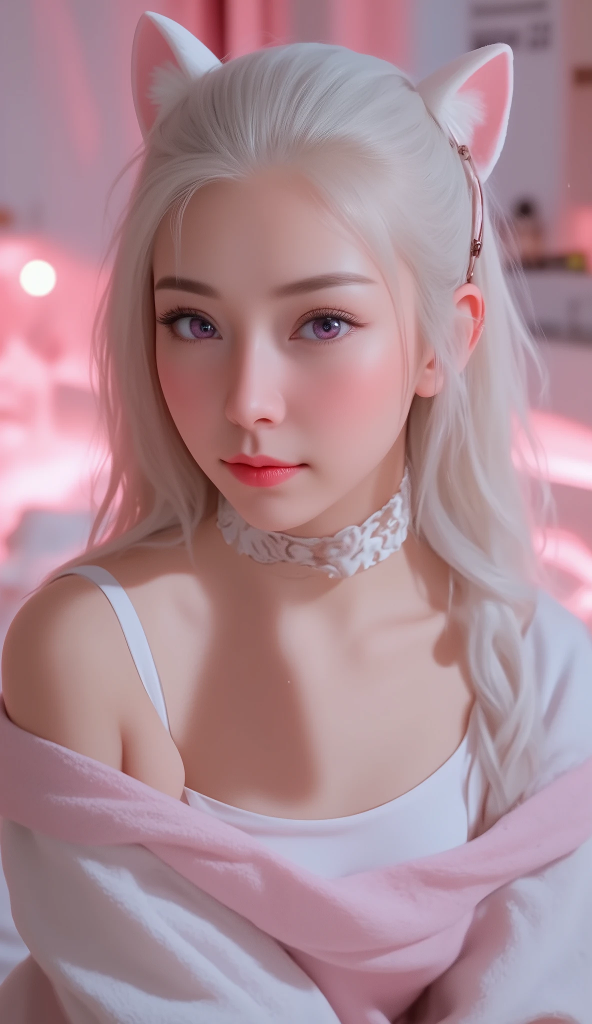 Blonde woman with blue eyes and white bralette, perfect black haired girl, black hair, soft portrait shot 8K, pale porcelain white skin, IG model |artgerm, gray hair, pale hair, gray hair, Japan girl, [4k digital art]!!, black hair pretty face, porcelain white skin, thin see-through underwear