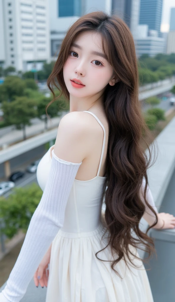 Shining, clear, white skin、Her windblown black hair hides her beautiful face.、huge、Sexy beautiful face of 28 years old、Beautiful straight hair that stands out、growing up, glowing light brown eyes、Sexy long silky bangs covering the eyes, Sexy young woman with super long hair hiding her sexy face、Shiny black hair、(((Sexy Woman)))、The cleavage is visible