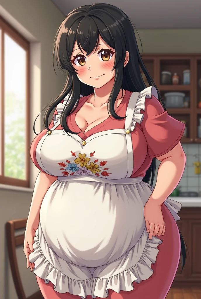 ((anime)), big breast milf, wearing apron, horny, infront of me.