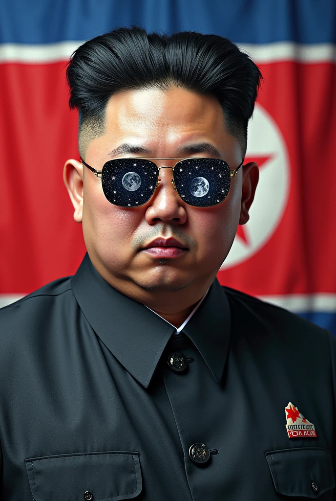 full figure portrait of Kim Jong Un wearing black hanbok, soviet symbol on chest, attractive face, wearing aviators, sunglasses hiding eyes,
action hero pose, soviet russian futuristic neon moscow city, solo, Worker's Party of Korea symbol on body,
medium shot, utility belt, fat, obese, (masterpiece) (best quality) (detailed),
cinematic lighting, mature, old, gray hair