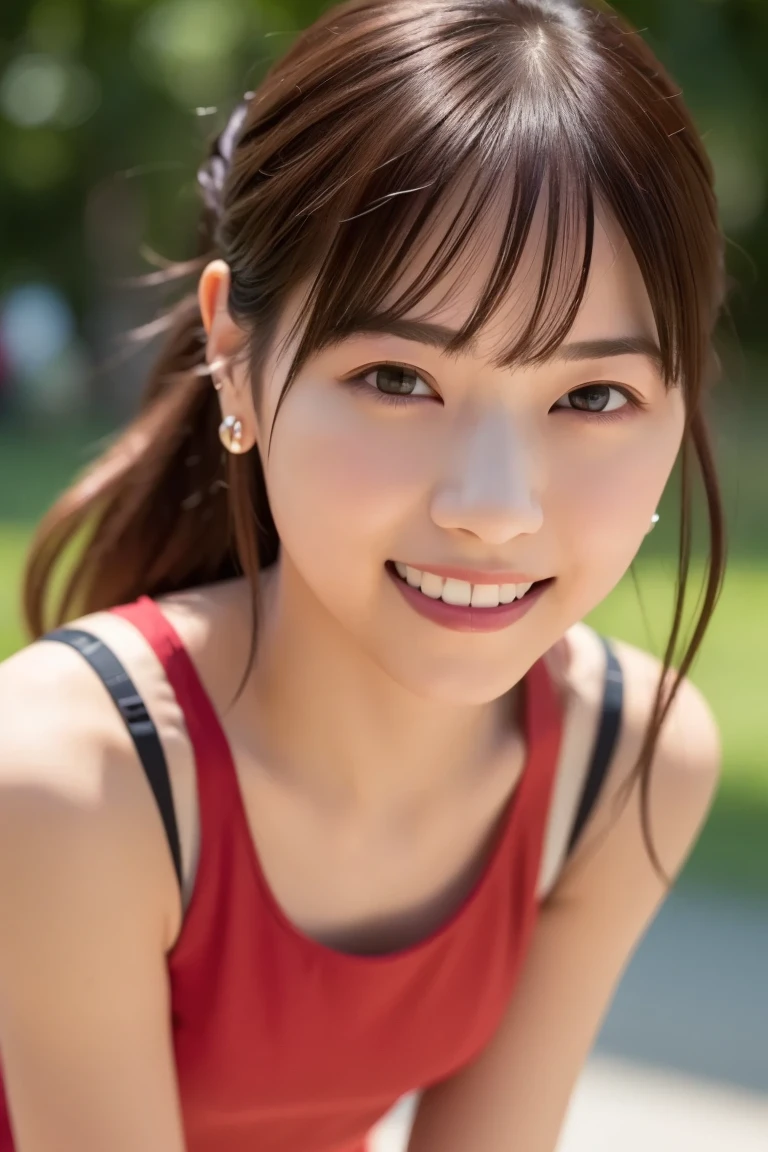 8k,Highest quality,(masterpiece:1.2),(Realistic),(Realistic:1.37),Ultra-high resolution,1 female college student,city,smile,Beautiful Eyes,(((Sportswear))),Perfect body,Perfect Fingers,Professional Lighting,gravure,Detailed face and skin texture,fine grain,RAW Photos