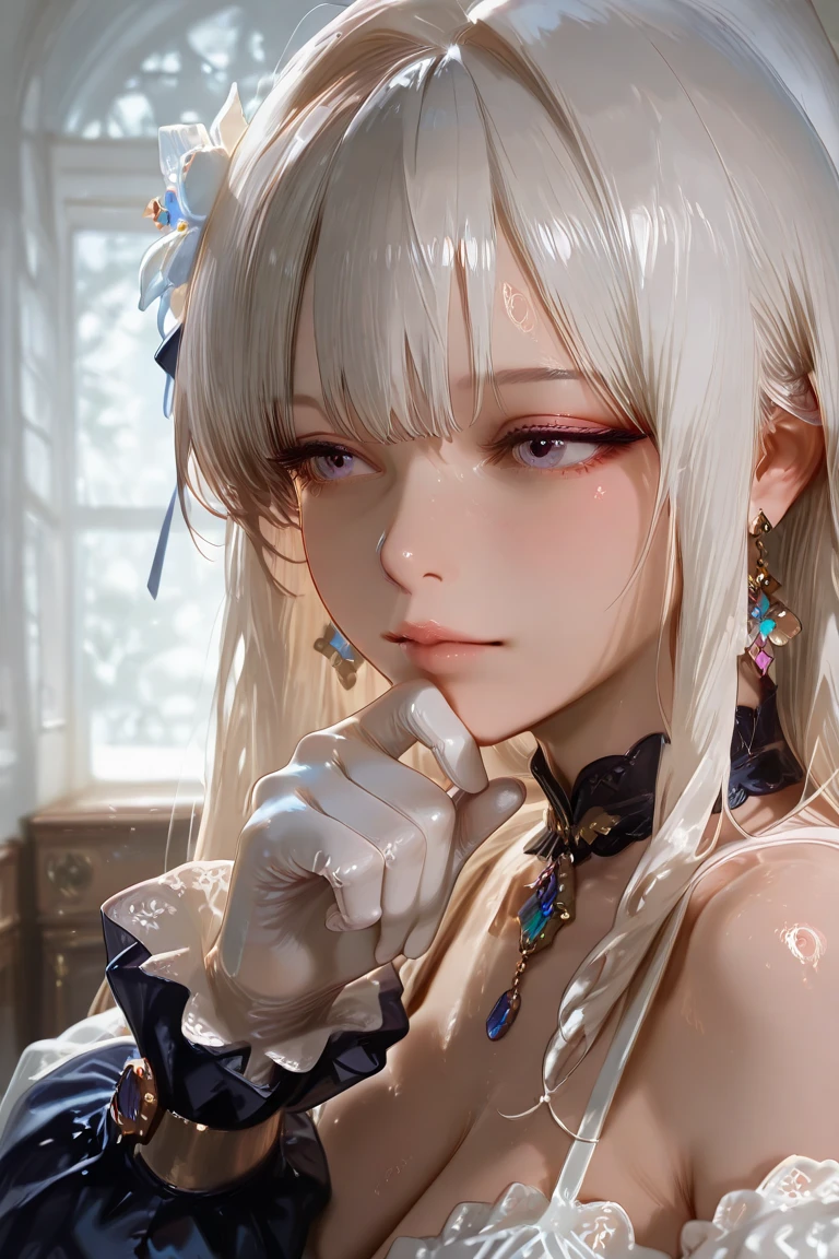 masterpiece, best quality, Super detailed, illustration,, 1 Girl, white hair,