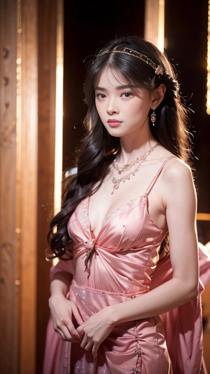 (absurderes, A high resolution, Ultra detailed), 1girll, Constellation – Goddess Aries , Solo, mature, baroque, Long dress, longer sleeves, elegant, Colorful, highest details, Upper body , Sunset hair . fire eyes . Brave, willful, Productive, The enterprising humanitarian face .