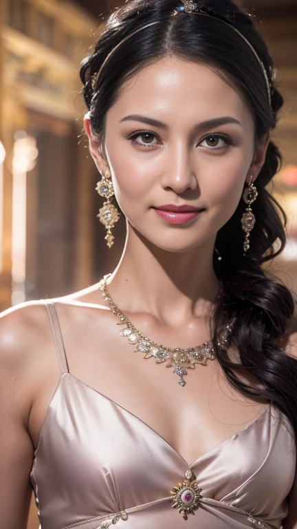 ( Absurdly , High quality , ultra detailed ) ,( hand detailed ) , 1girl, solo, mature, very long hair, sunflower hair , beautiful crystal eyes ( eye detailed ) Baroque, Necklace, long dress, long sleeve, elegant, colorful, highest detailed, upper body , with the river and sunflowers