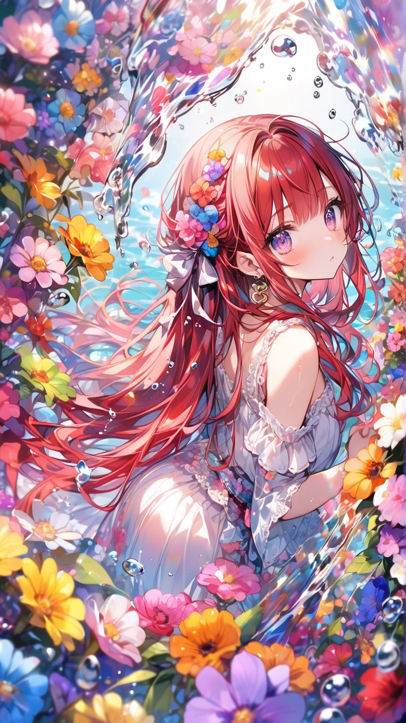extremely detailed anime fantasy art,a girl underwater with flowers,ethereal anime illustration,flowers covering body,(sexy:1.3), body painting,bare stomach,medium shot,((SFW))