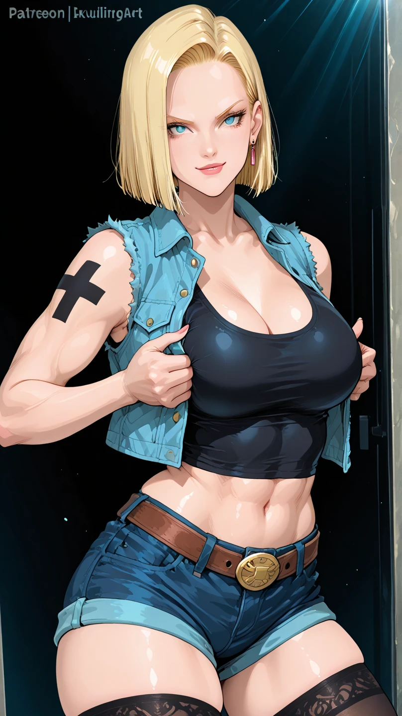 from street fighter,(big breast:1.5),dynamic poses, totally wide open her chest,big chest,((sketch style)),scribbles and marks,super perfect body curve,((skindentation)),S-shaped body,anime waifu (18 years old)-hot daddy-frivolity-body language, fit figure, red top, blue jean jacket, bad laughing,gorgeous perfect face, realistic style and super detailed renderings, superrealism,kawaii, zbrush, super-realistic oil, contour shadow-process - (Waiting to start)
