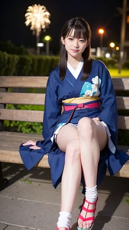 (masterpiece、high resolution、high quality)、Japanese beautiful girl:1.3、12-year-old elementary school student、Black Hair、Immature body、Beautiful body、Japanese Yukata、Soaring、night、Laughter、Clear Eyes、、Beautiful Skin、Yukata beauty、Hydrangea pattern yukata、Her breasts are exposed from her yukata、Children's body shape、Very small breasts、Small breasts、Flat Chest、Small cherry-colored areola、Beautiful erect nipples、Small butt、Shaved、Cool Summer、nightの夏祭り、Fireworks display、Professional Photography、Sitting with legs wide open、She spreads her legs wide open to show off her private parts.、Masturbating