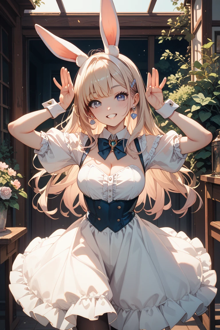 25 year old young man, adult  woman, anime girl with blonde hair and rabbit ears walking in the rain, blonde girl in a bikini, put the girl in a bikini, beatiful boobs, transparent white clothing, big neckline, roupa sensuous, sexy girl, Biquini Branco, white swimsuit, Flying hair, sexy girl, sensuous, sorriso sensuous, charming smile, provocative clothes, big boobies, decote sensuous, sultry eyes, 8k, sensual lips, Pretty lips