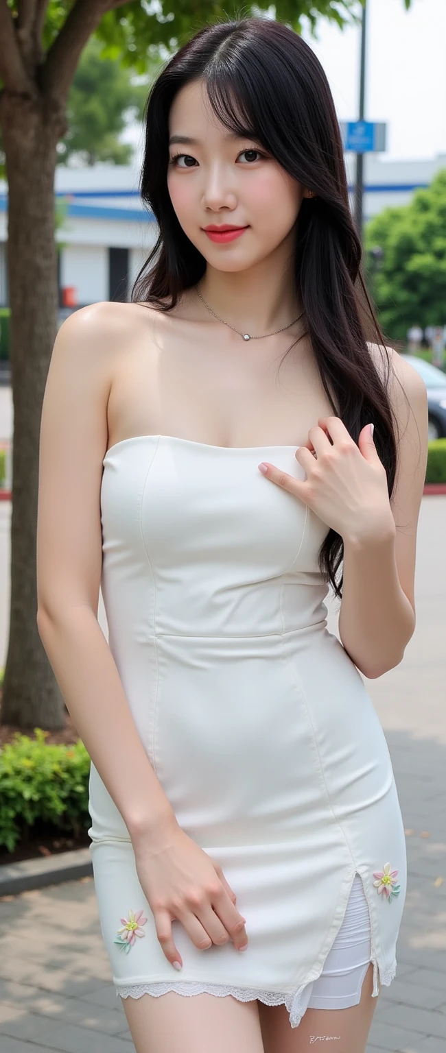 A woman in a white dress walks down the hallway, Sexy dress, gorgeous chinese models, a beautiful woman in white aodai, tall thin beautiful goddess, dressed in a beautiful white, smooth white tight clothes suit, wearing a cute white dress, wears a white dress, Gorgeous young Korean woman, very attractive and beautiful, beautiful and graceful, Dressed in elegant dresses, Wearing a gorgeous dress