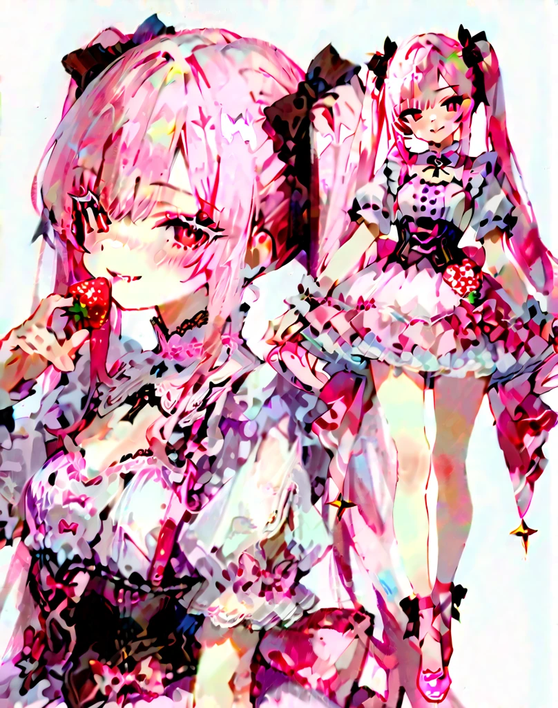16k works,Highest quality,18-year-old,No background.White background only,whole body、sexy, One person, Beautiful Face,, Symmetrical eyes, Perfect body, Good balance、 Perfect body,(((Twin Drill:1.3))),Emerald Eyes,blazer:1.1 (Gothic Lolita:1.2),Pink lace-up boots,Pink Hair, ((Highlighted Hair,Silver-striped hair)), smile,(((whole body:1.3))),Pink Ribbon,Shut your mouth.