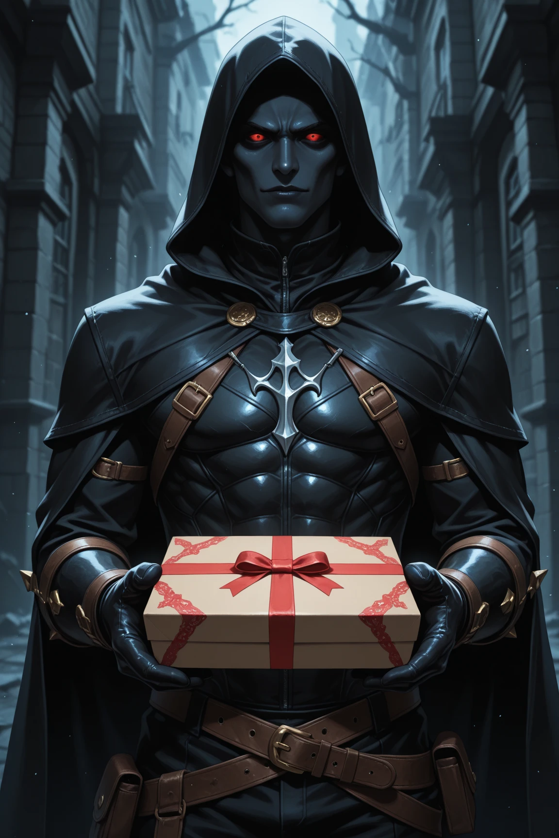 1boy,solo,fort、Thief、fantasy,evil person、evil、bad expression、disaster々Shii Box、Hold a small box in your hand、