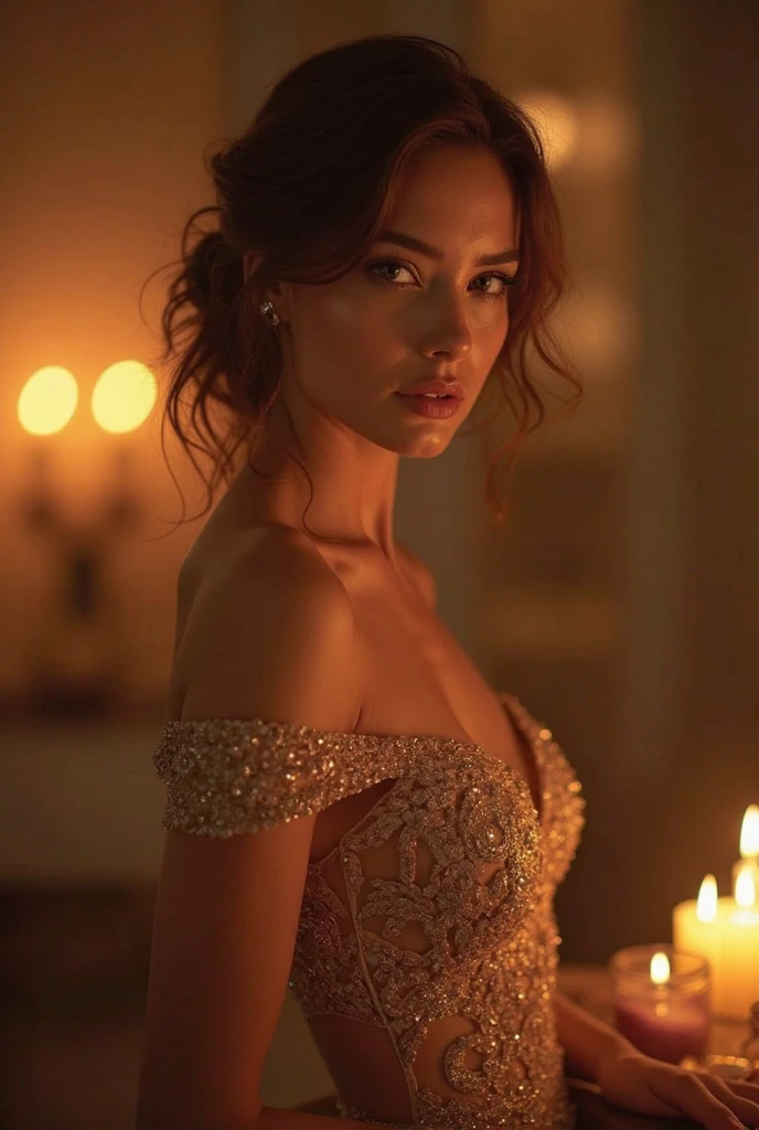 romantic style, masterpiece, best quality, 8k, artstation, sharp focus, ultrarealistic, high details, raw photo ofa portrait of a pole, long brown flowing hair, maid, freckles, tight spandex dress, amazing body, pronounced feminine feature, in a night club, closeup, (redhead:0.4), (photorealistic:1.3), (highest quality:1.3), (film grain:1.3), ( world's best photography:1.3), (professional Photo:1.3), (detailed details:1.3), (cinematic light:1.3), ( cinematic color:1.3), maximum depth of field, film photography, ( intricate details:1), (hyperdetailed:1),