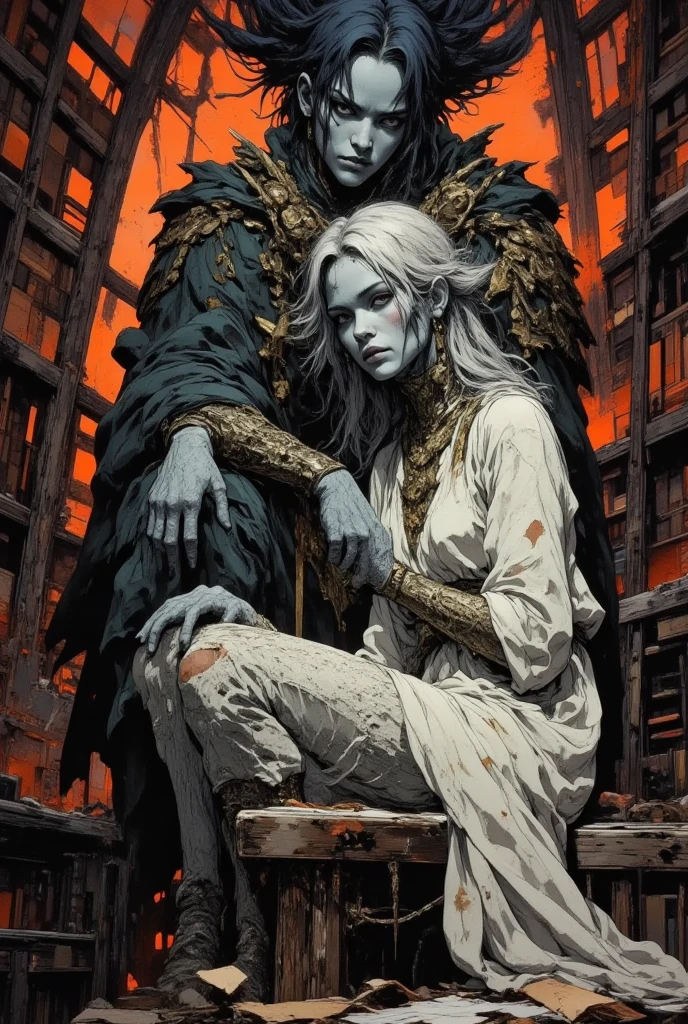 Corvus, the Mysterious Mage: Corvus is a dark wizard who lives in the ruins of the Tower of Storm. He possesses forbidden knowledge and dark powers, which makes him an ambiguous figure. His true loyalty is unknown, but his intervention will be crucial to the development of the plot. Frank Frazetta style art