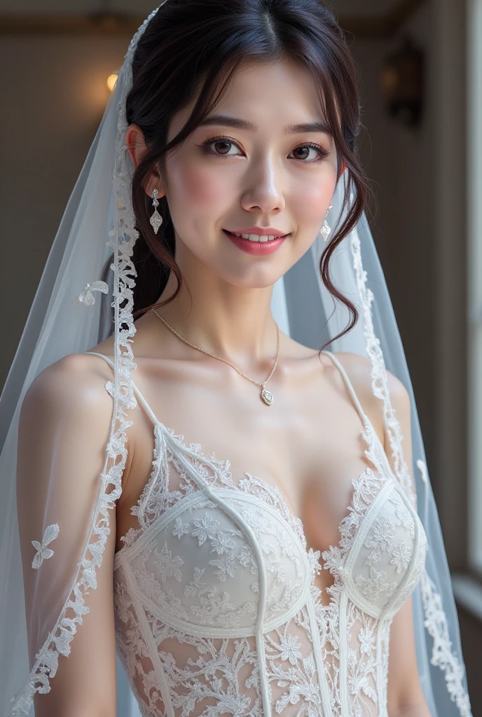 (highest quality,8k,masterpiece),Reality Photos、Detailed skin、
日本人Mature Woman,45 year old beautiful mature woman、Mature Woman,Pure white skin, Portrait、
(Small Breasts 1.3)、Random Hairstyles、
,A kind smile、A captivating gaze、Wedding dress、Veil、choker、Traditional churches of medieval Europe、Aegean blue sea white clouds
