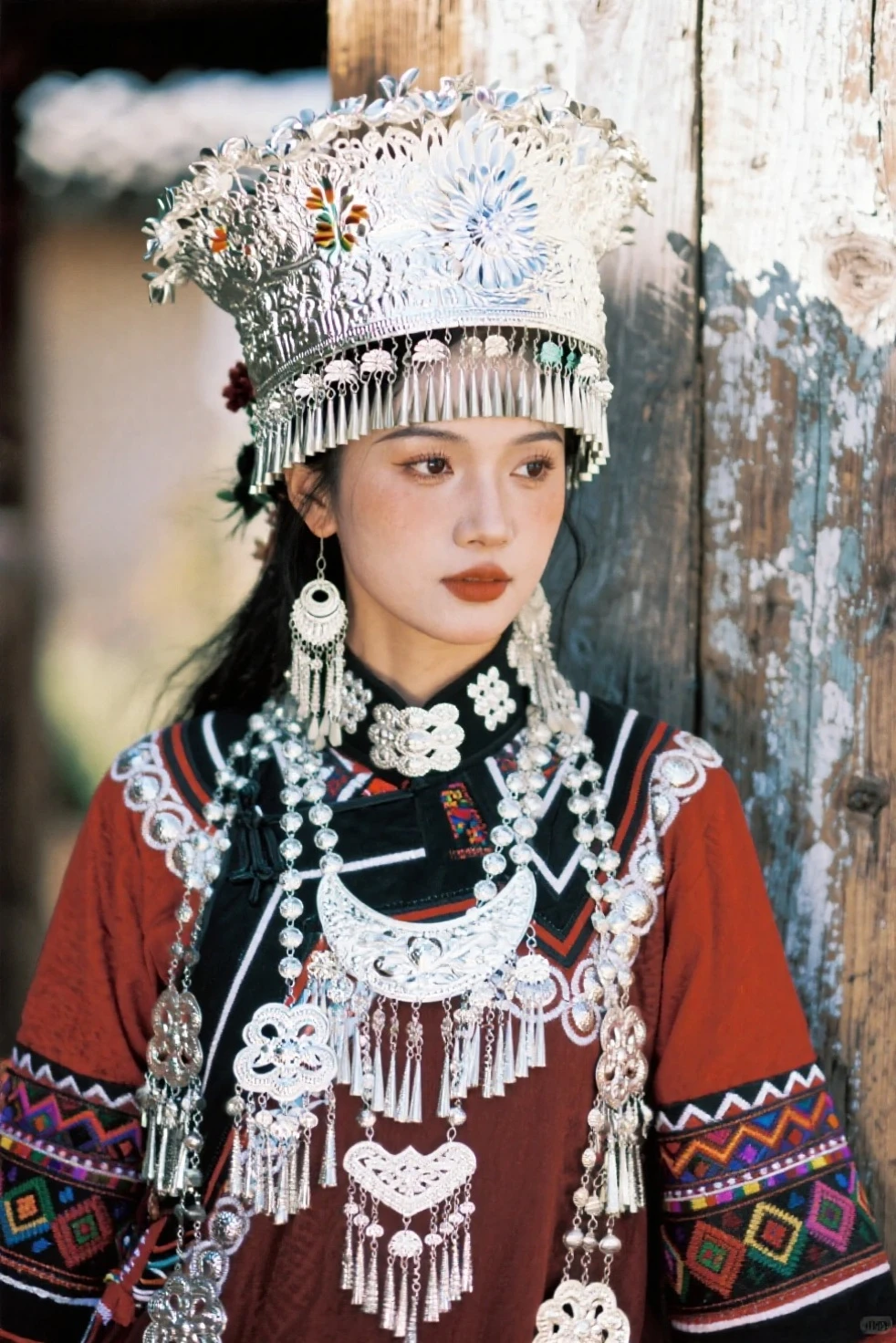 there are two women in traditional clothing posing for a picture, traditional costume, wearing authentic attire, traditional clothing, traditional clothes, wearing an elegant tribal outfit, portrait shot, tribal clothing, traditional tai costume, wearing ornate clothing, traditional beauty, traditional dress, inspired by Miao Fu, wearing traditional garb, she is dressed in shaman clothes, a young female shaman