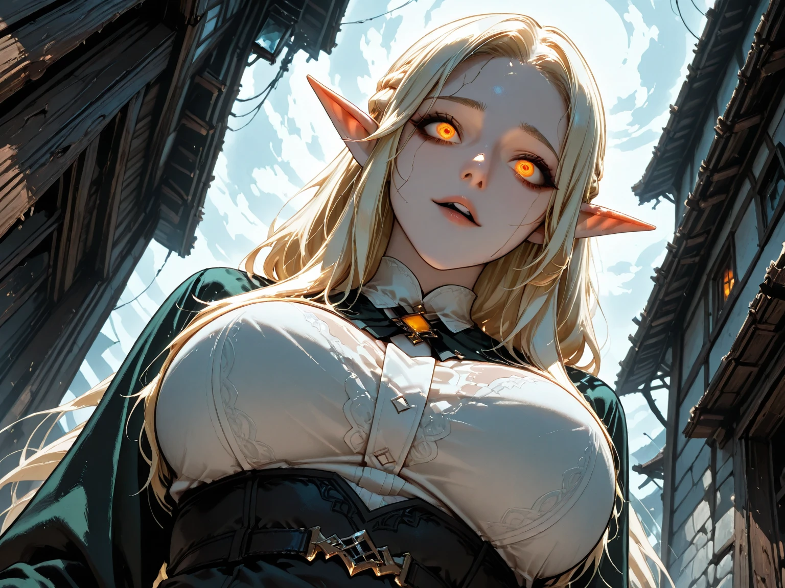 ((red and blue eyes))、((odd eye))、green robes、in woods