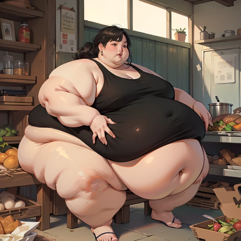 (Masterpiece, best quality, highres:1.3), ultra realistic, 1girl, Brittany O'Grady, (morbidly obese:1.4), (USSBBW:1.4), (immobile:1.2), (fatblob:1.2), (thin face:1.2), (detailed, beautiful face:1.2), (massive belly:1.2), double belly, fat arms, sultry expression, pleased expression, nude, (pink pig costume:1.3), (surrounded by food:1.2)