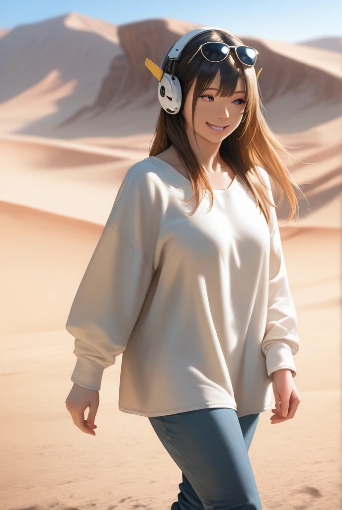 A woman in a white sweater and purple skirt, a pastel, wearing a desert poncho, trending photo, jaw-dropping beauty, in Egypt.