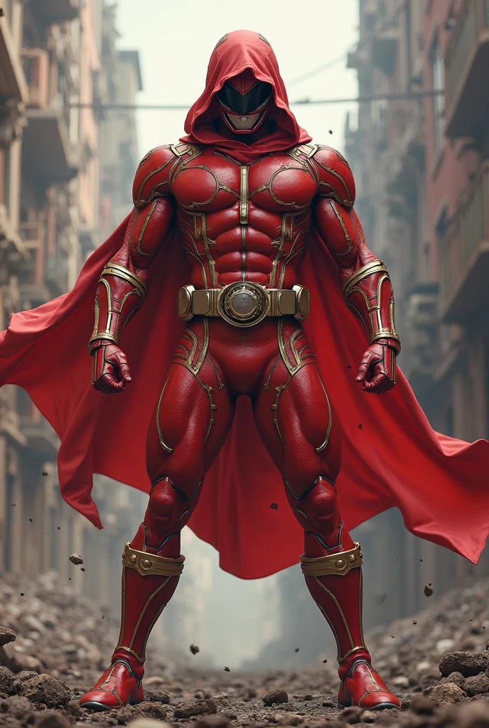 a man wearing a red superhero costume,. Red helmet highly detailed, dynamic pose, high quality, photorealistic, intricate costume design, musculature, strong lighting, cinematic angle, dramatic shadows, vibrant colors, comic book style. Circle logo on chest. Liard logo on chest. 