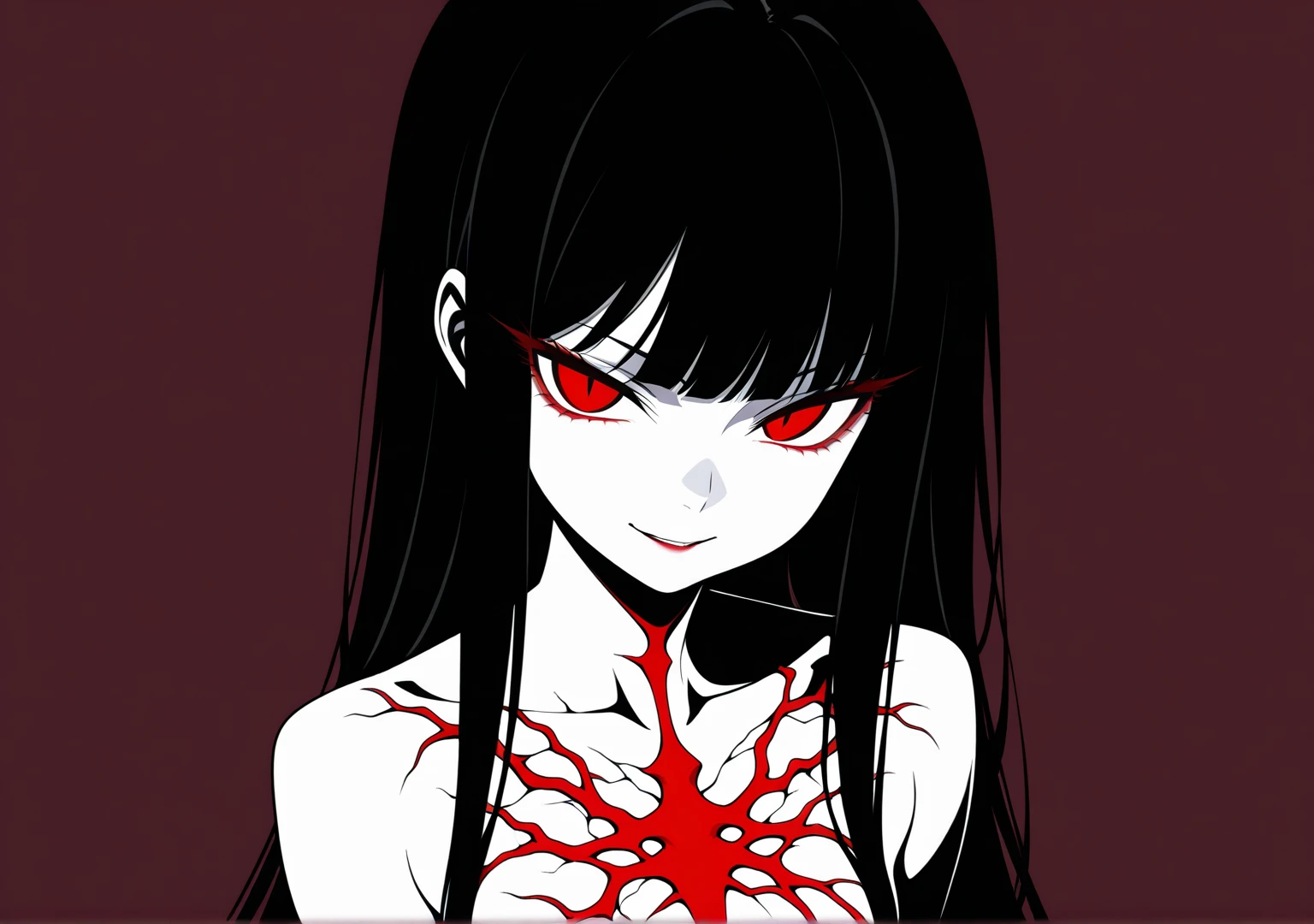 Illustration, masterpiece, Onryo, gothic clothes, long hair, short sleeves, standing, eyes radiating madness, red eyes, black hair, Dark Matter, Diabolic forces, Gothic terror, blood, pallor, insane details, intricate details, hyperdetailed <lora:add_detail:1> <lora:TheOnryo-09:0.7><lora:[LoHa] Longan竜眼 Style (With multires noise version):1.0>