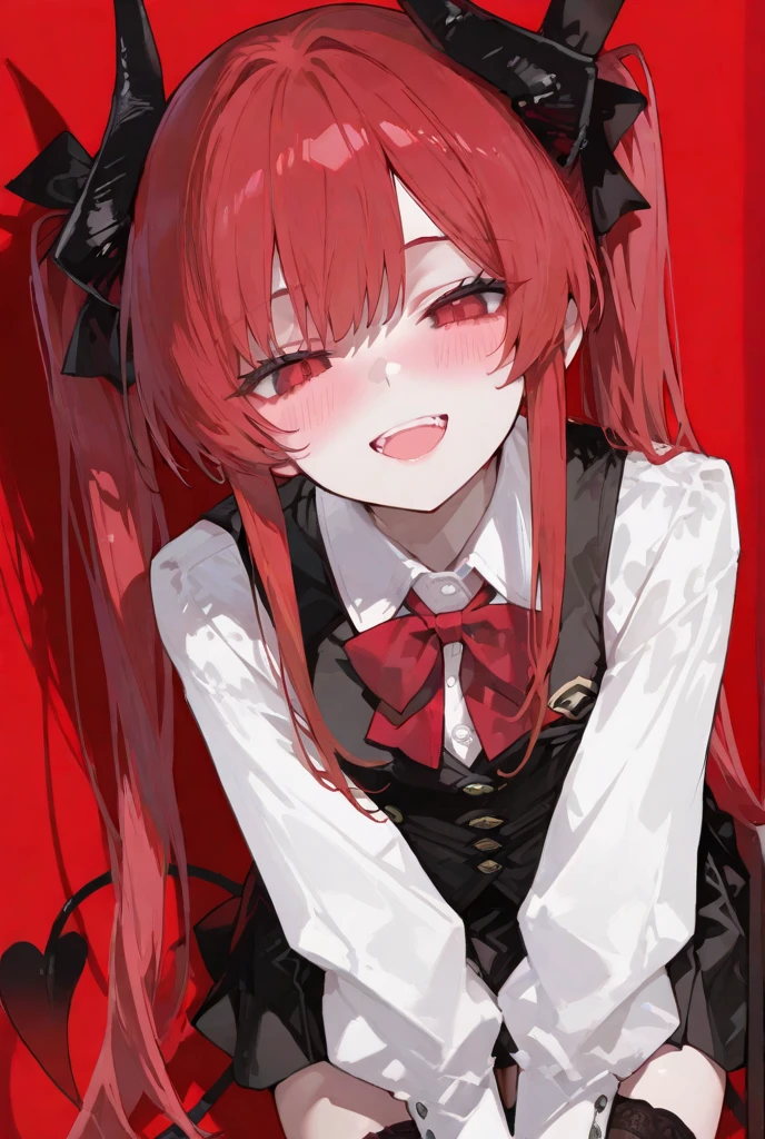 masterpiece, best quality, blush, looking away
1girl, solo, light skin, very long hair, red hair, small chest, red eyes,
skirt, shirt, long_sleeves, hat, dress, bow, frills