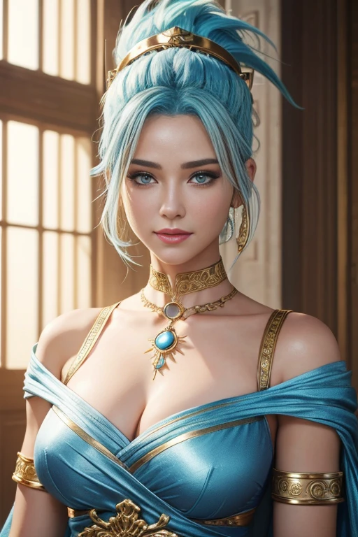 ultra detailed complex 3d rendering of a beautiful anime character, beautiful soft studio light, rim light, vibrant details,luxurious, lace, hyper-realistic, blue hair, showing intimate parts with ultra realism medieval world, real capital --auto --s2