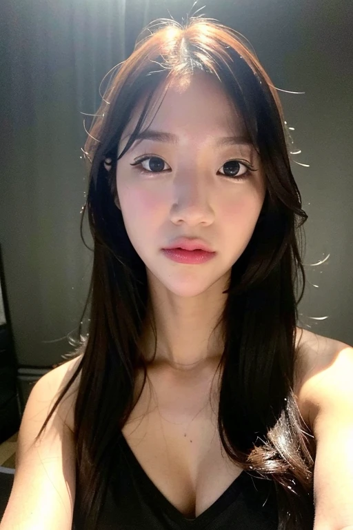 um close de uma mulher com longos cabelos pretos e um vestido branco, Ulzzang, Jinyoung Shin, cruel korean goth girl, with very thin lips, de 19 anos, ela tem cabelo preto com franja, pale round face, coreana, linda mulher sul-coreana, Heonhwa Choe, Sun Yunjoo, olhos vermelhos e um rosto magro