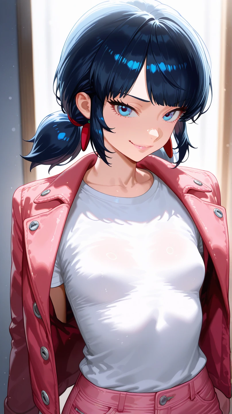 [masterpiece, best quality:1.1], 1girl, 4k, HD, Semi realism, Realistic, photorealistic, blurry background, blurry foreground, depth of field, perfect face, perfect body, glossy skin, sexy, masterpiece, cute face, detailed lips, detailed slit pupils, intense shadows, ambient light, illustration, ambient occlusion, dreamlikeart,  samdoesart, sakimichan \(style\), kuvshinov, samdoesart, rinotuna, stanley lau, WLOP, guweiz, nixeu,  color harmoney, beautiful colors, vibrant, Creative Outfit, Fine details, Very Detailed, (((by Atey Ghailan and Emmanuel Shiu,SamDoesArt1))), Cool Jacket, Red jacket, violat accent colors