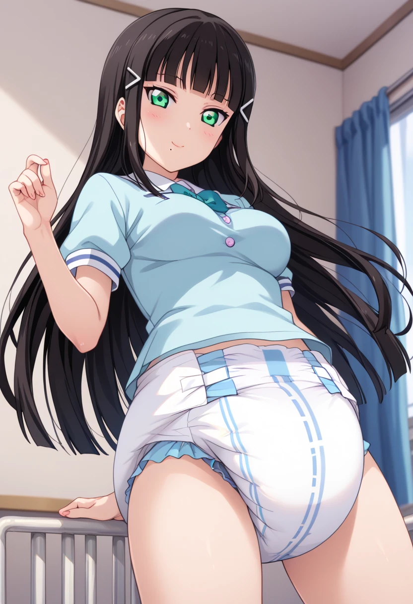 Peeing self, Have to pee, Anime, looking at camera, embarrassed, blush, pee stain, pee stain on skirt, peeing, yellow pee, tears, crying, out of breath, sweating, blue eyes, blue hair, one girl, catria fe