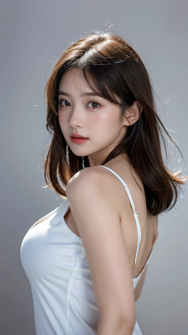 (highest quality), (Ultra-detailed), (Lift up your shirt、Underboob:1.3), (Detailed light), (Very delicate and beautiful、、Jacket、White T-shirt:1.3), 1. Young Girl, Brown Hair, Brown eyes, model, highest quality, Highly detailed CG synthesis 8k wallpaper, High-definition RAW color photos, bright、Sexy pose、(Are thin:1.4)、Slightly 、Beautiful breasthort hair、((Naughty pose、I can see your thighs))、Cowboy Shot