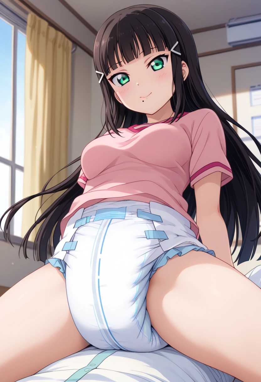 1 Female,High definition,high resolution,Ultra-realistic,8K, serenitydm,long hair,brown hair,pink shirt,grey eyes,blue sneakers,( blue skirt),tight skirt , miniskirt,European,sexy,Upper body close-up,Photographed from the front,Dynamic Angles,blush, (big tits ), happy, wink the eye,facial, sweat ,(wide thighs:1.4),(white panties),(show panties),(pubic hair),(cameltoe),(sitting),(spread legs)