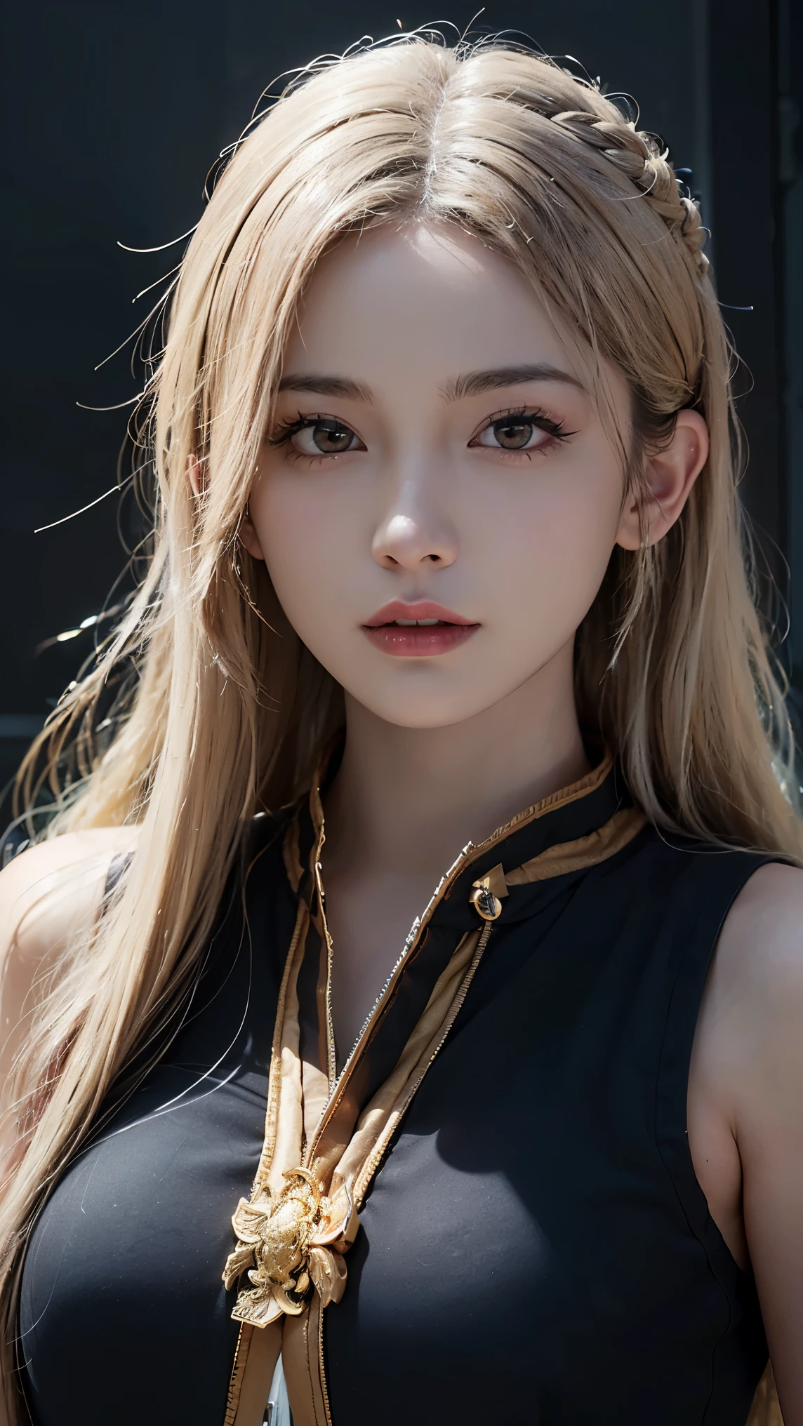 Best quality, masterpiece, ultra high res, (photorealistic:1.4),highly detailed, Caucasian girl blonde hair, no smiling, serious, profesional ,Playing Soccer ,in stadium,red Tshirt and short