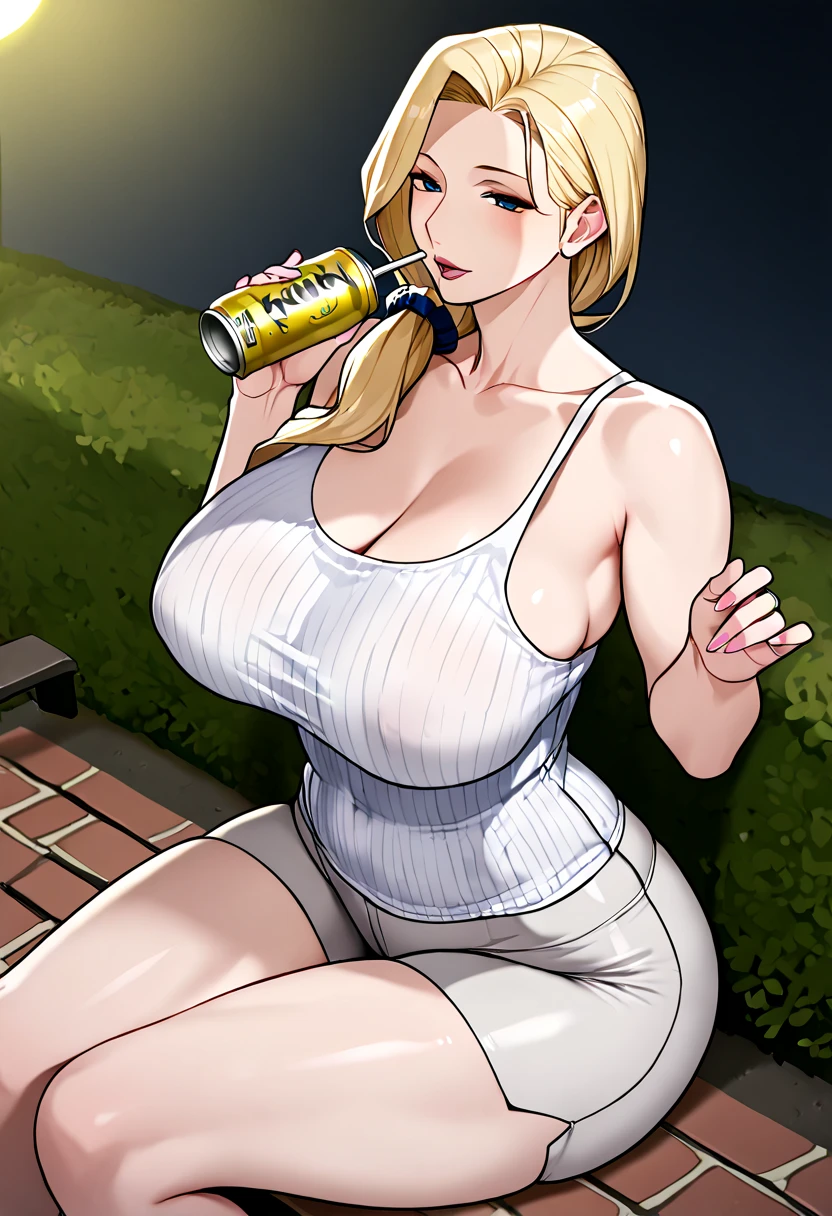 score_9, score_8_up, score_7_up,score_6_up, score_5_up, score_4_up , (hyper breasts:1.5), large areolae, 1girl, solo, HolliW, holliw, makeup, blonde hair, bangs, side locks, thick eyebrows, hair between eyes, makeup, White Dress, White leotard, see-through, white choker, thigh boots, breasts apart, sitting,crossed legs, bar \(place\), neon lights, light particles, annoyed, half-closed eyes, dim_lighting,